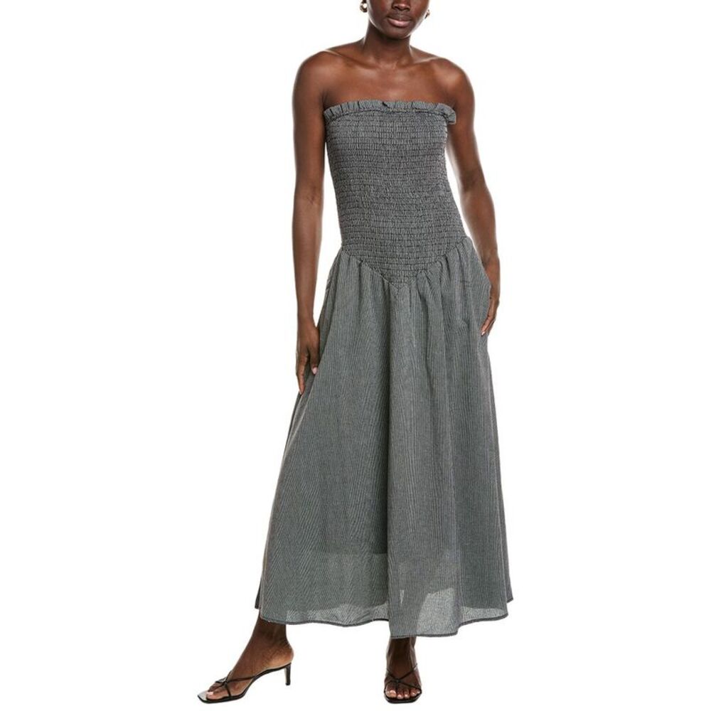 Marion Womens Striped Midi Dress, Black
